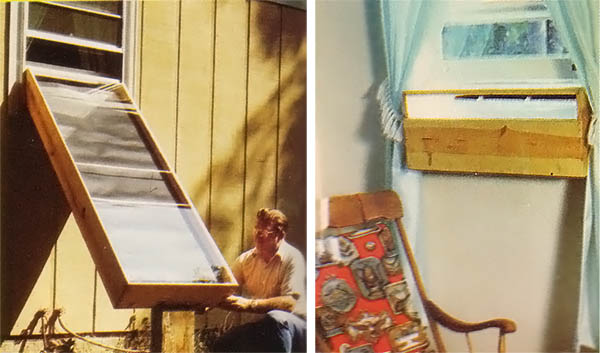 The solar air heater from the outside and inside.